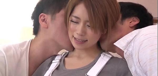 Reina Oomori makes out with two men and fucks them both - More at Japanesemamas com